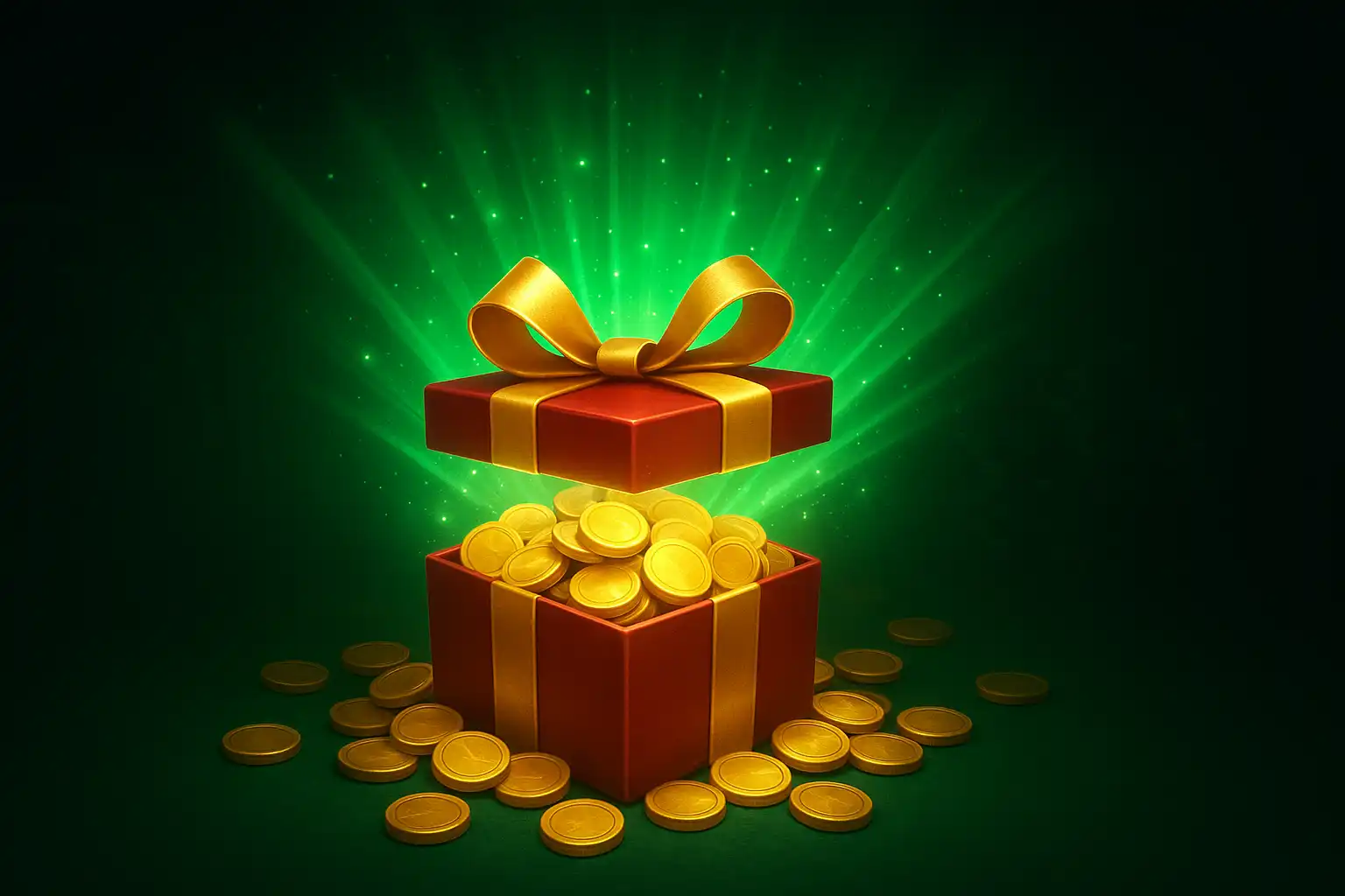 Grafika z monetami bonusowymi i pudełkiem prezentowym reprezentująca promocje Westio Casino